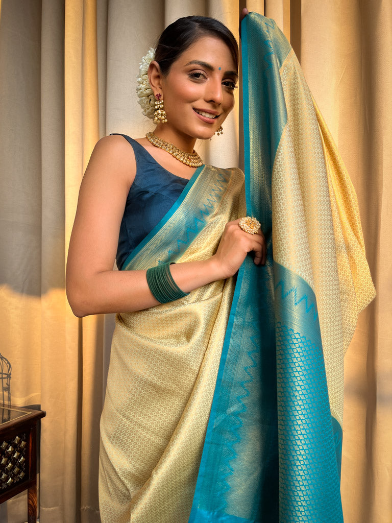 Buttermilk Kanjeevaram Silk Saree