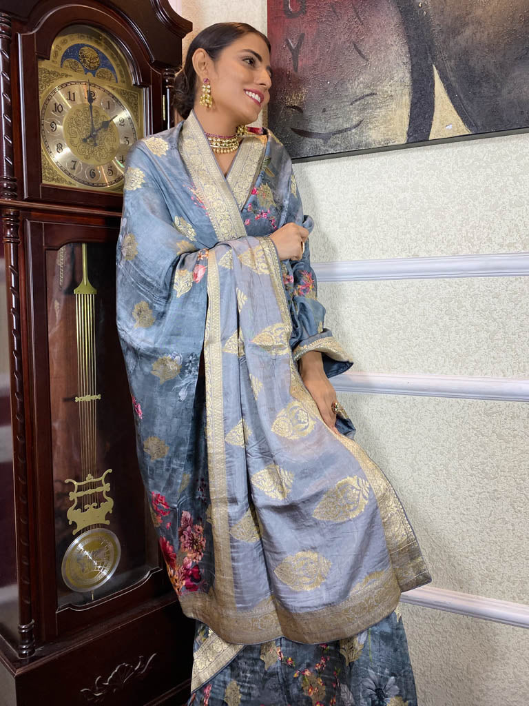 Queen Blue Designer Banarasi Silk Saree
