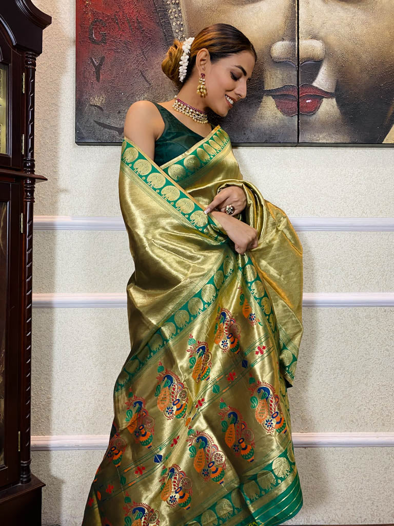 Bottle Green Banarasi Silk Saree