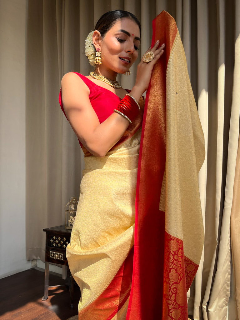 Off White Kanjeevaram Silk Saree
