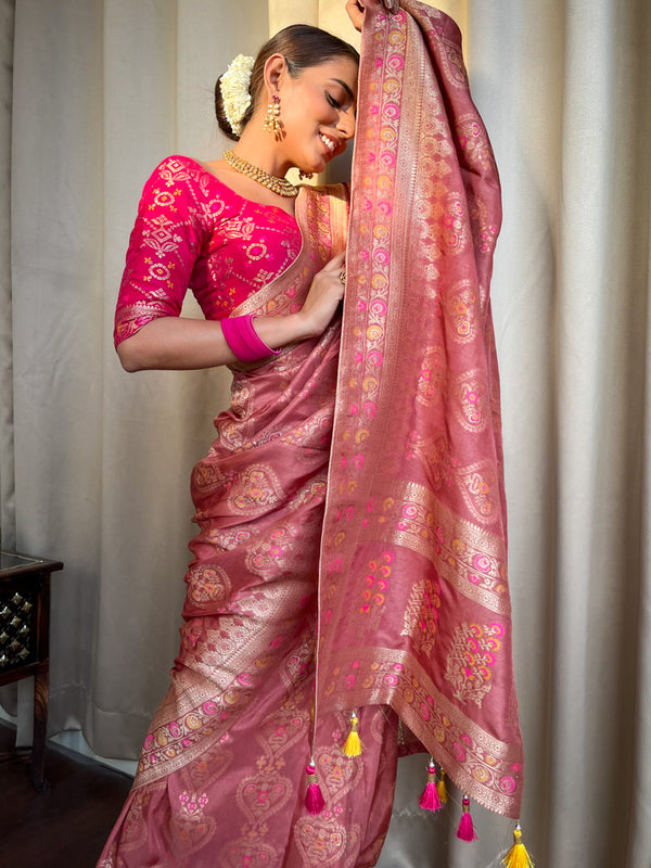 Orchid Pink Meenakari Banarasi Uppada Silk Saree