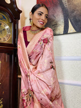 Rogue Pink Designer Banarasi Silk Saree