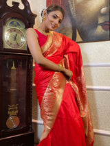Scarlet Red Banarasi Silk Saree