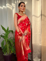 Crimson Red Banarasi Silk Saree