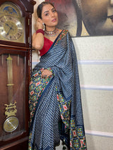 Spruce Blue Mulberry Silk Patola Saree