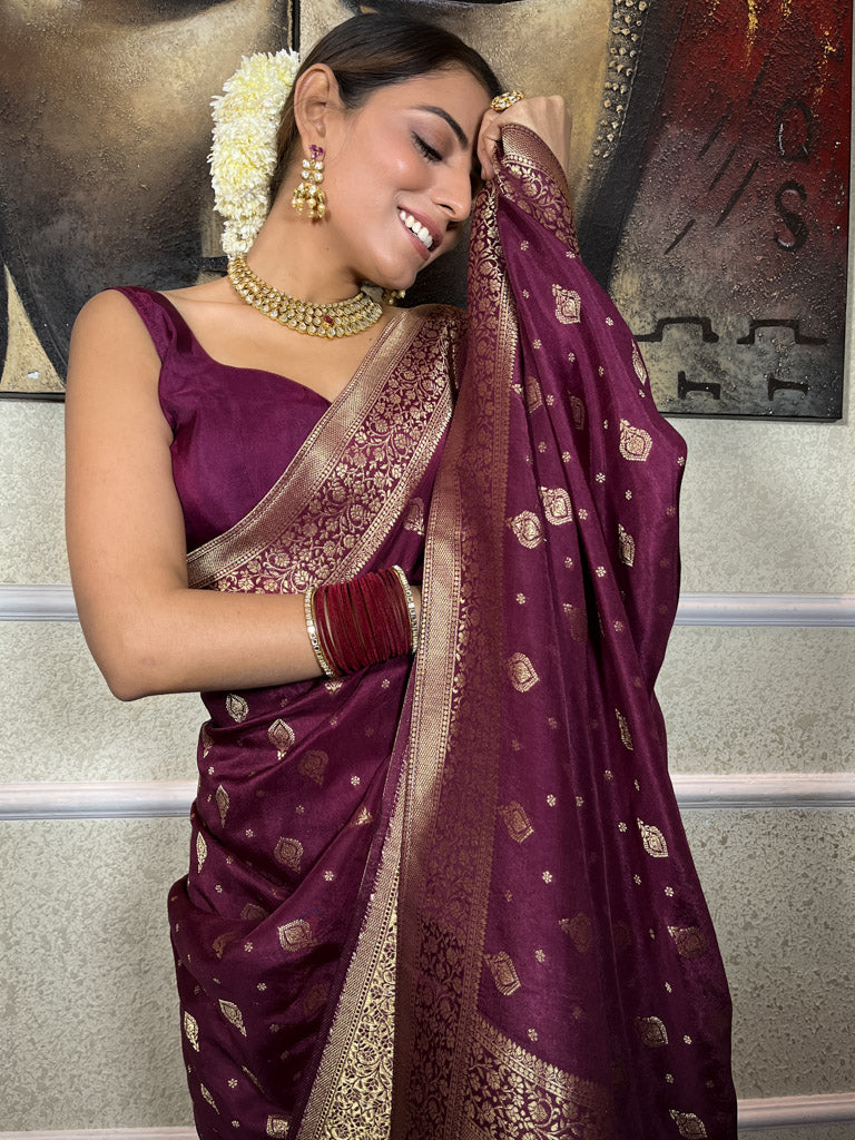 Plum Wine Banarasi Uppada Silk Saree
