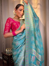 Turquoise Green Meenakari Banarasi Uppada Silk Saree