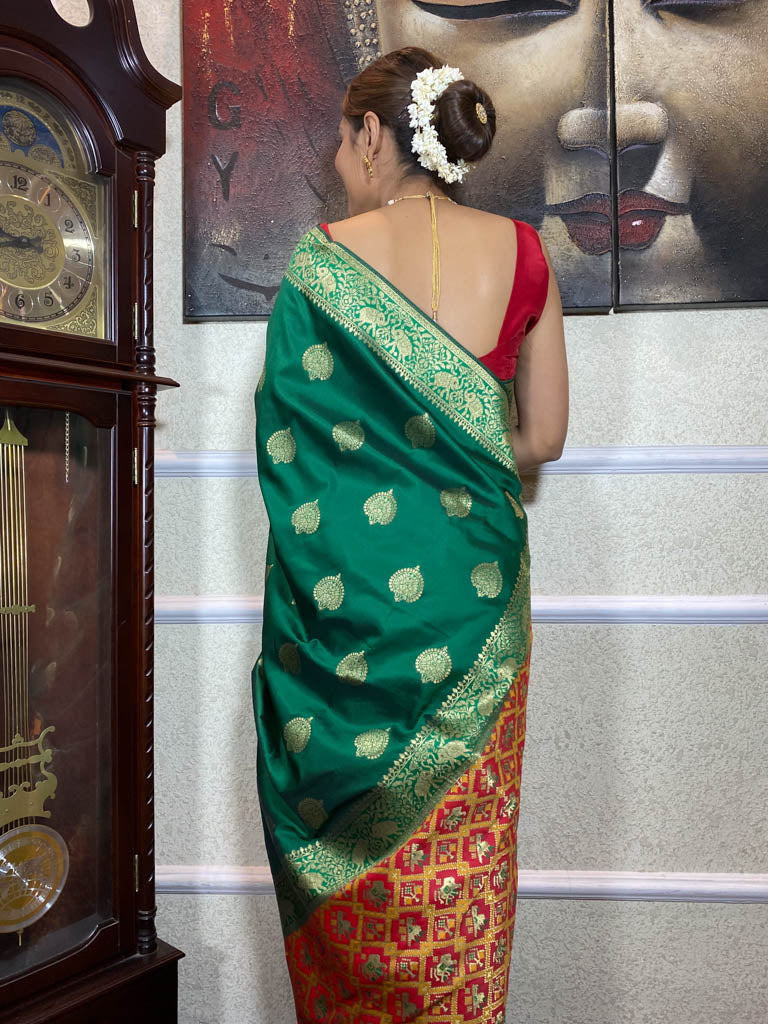 Bottle Green Banarasi Patola Silk Saree