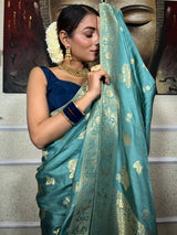 Turquoise Green Banarasi Uppada Silk Saree