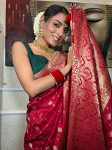 Scarlet Red Banarasi Uppada Silk Saree