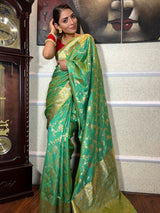 Parrot Green Banarasi Silk Saree
