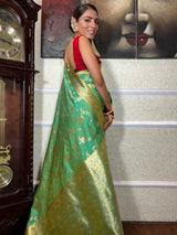Parrot Green Banarasi Silk Saree