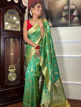 Parrot Green Banarasi Silk Saree