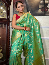 Parrot Green Banarasi Silk Saree