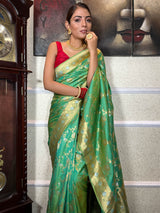 Parrot Green Banarasi Silk Saree