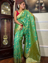 Parrot Green Banarasi Silk Saree